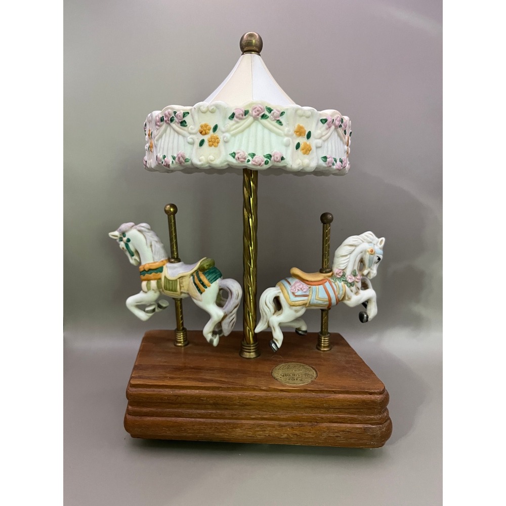 Willits‎ 2 Horse Carousel Music Figurine Plays East Side West Side 10" Tall Vtg